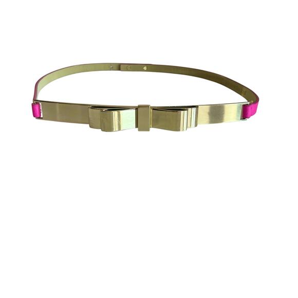BCBGMaxAzria Gold Bow Belt 32-33" Size Medium Pink Narrow Width - Picture 2 of 8